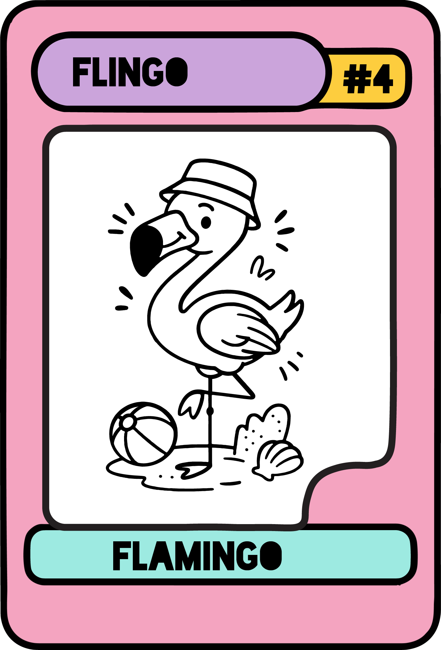 Flamingo "Flingo" Sammelkarte Tiny-Typo, Siebdruck handmade in Hamburg 