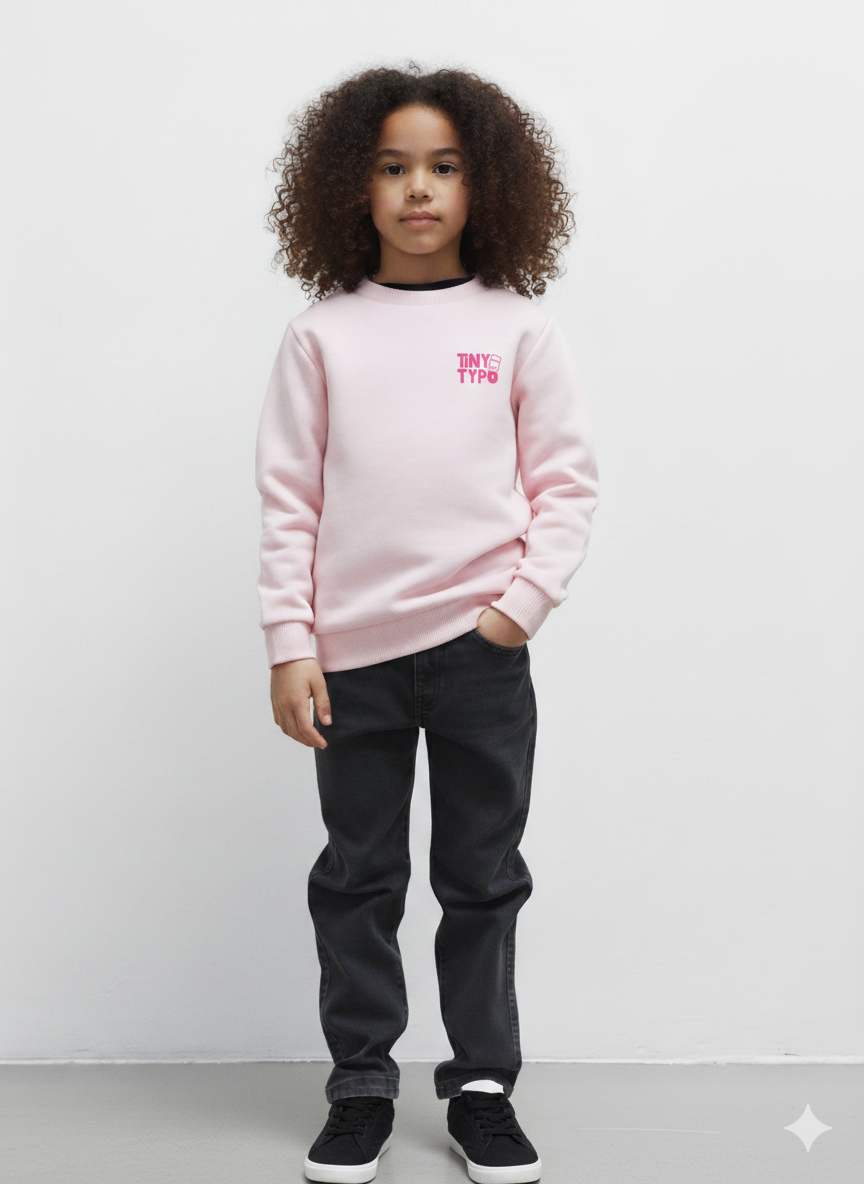 soft pink, tiny typo logo front