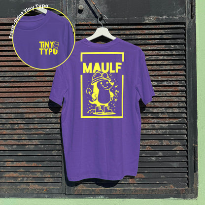 Maulf Maulwurf Bio-T-Shirt – handbedruckt, nachhaltig, lang und lässig, lila, Tiny Typo