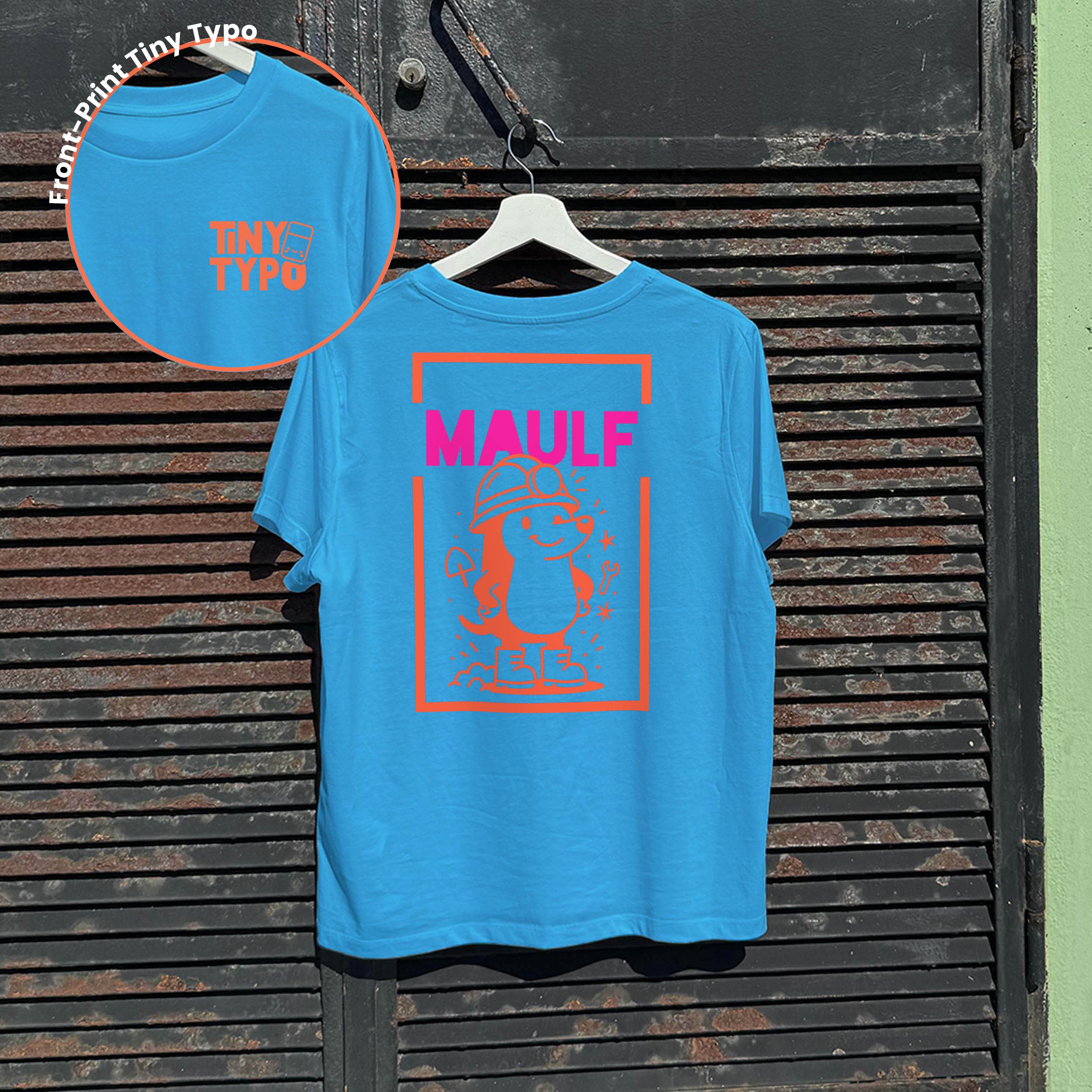 Maulf Maulwurf Bio-T-Shirt – handbedruckt, nachhaltig, kurz und gut, blau, Tiny Typo
