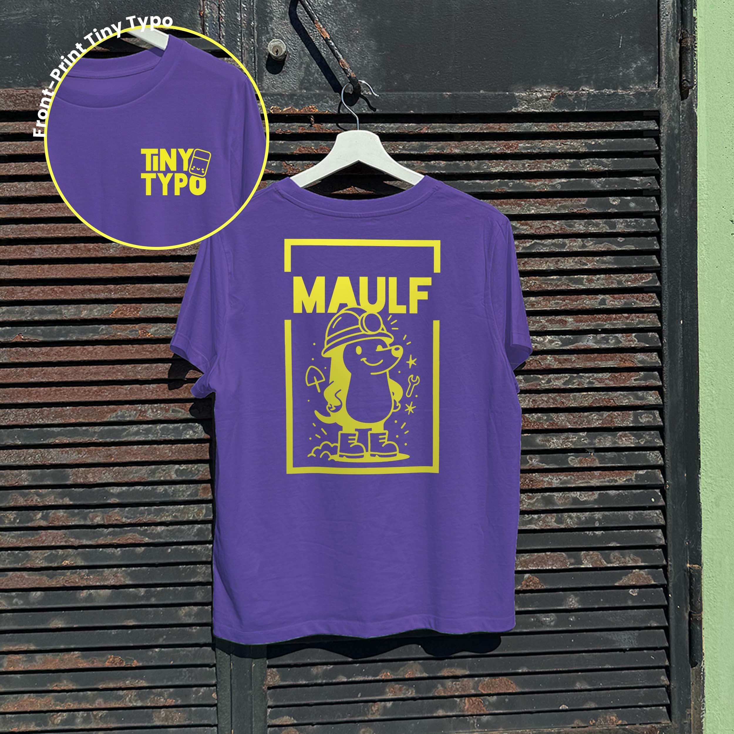 Maulf Maulwurf Bio-T-Shirt – handbedruckt, nachhaltig, kurz und gut, lila, Tiny Typo