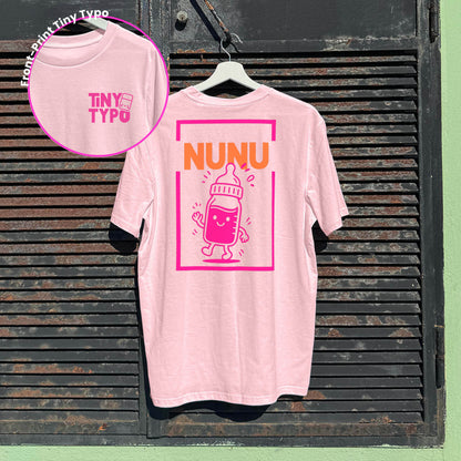 Nunu Nuckelflasche – Bio-Kinder-T-Shirt, nachhaltig & handbedruckt - rosa, lang und lässig