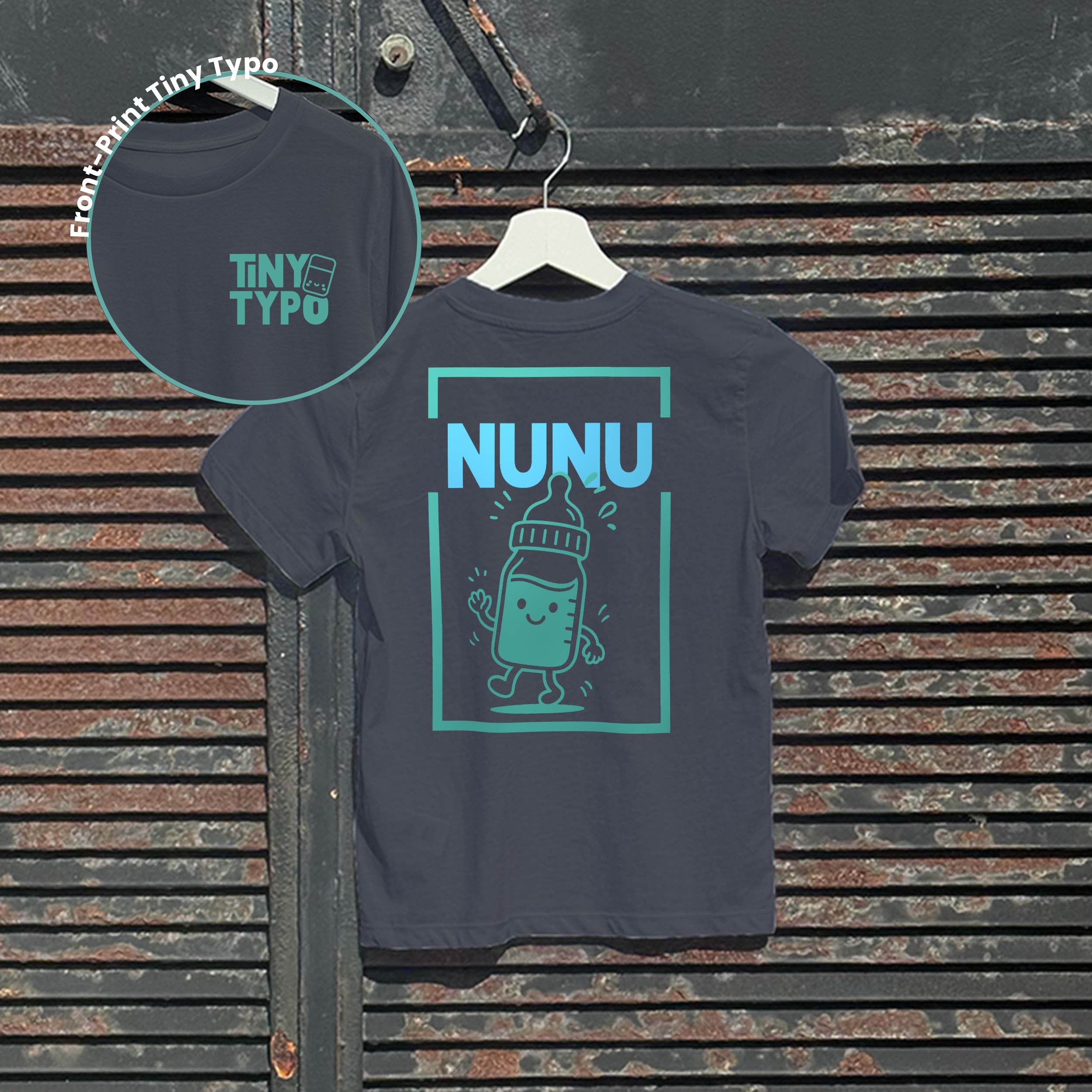 Nunu Nuckelflasche – Bio-Kinder-T-Shirt, nachhaltig & handbedruckt - anthrazit 