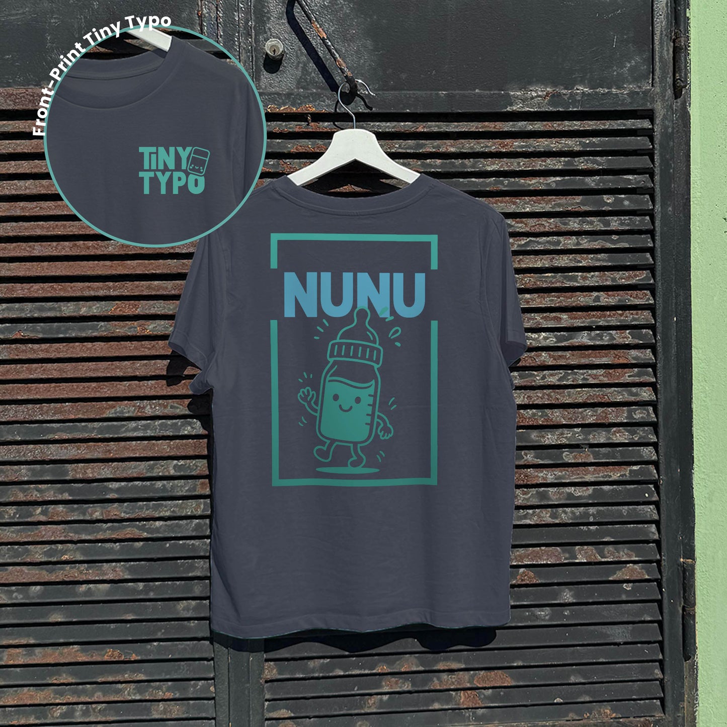 Nunu Nuckelflasche – Bio-Kinder-T-Shirt, nachhaltig & handbedruckt - anthrazit, kurz und gut