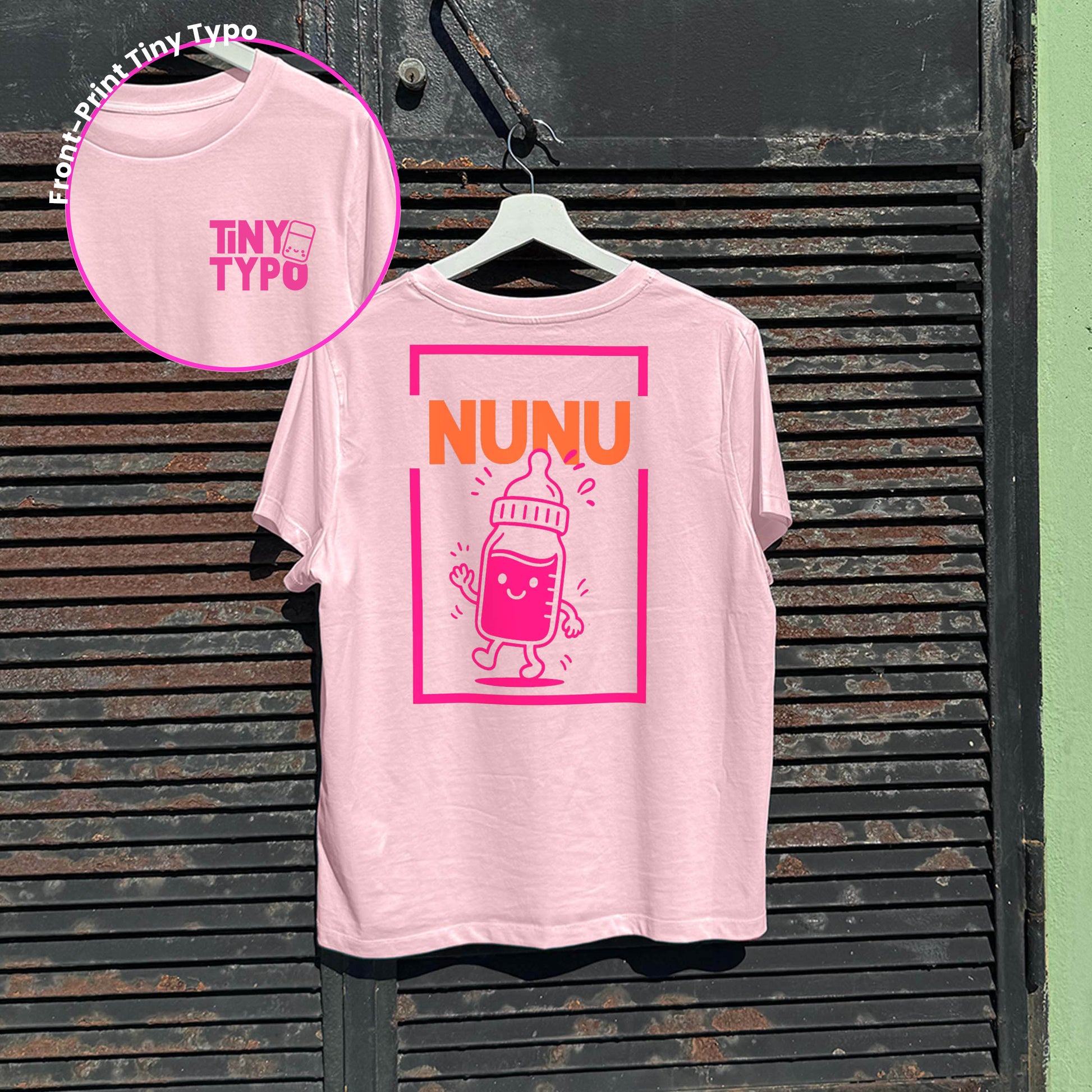 Nunu Nuckelflasche – Bio-Kinder-T-Shirt, nachhaltig & handbedruckt - rosa, kurz und gut