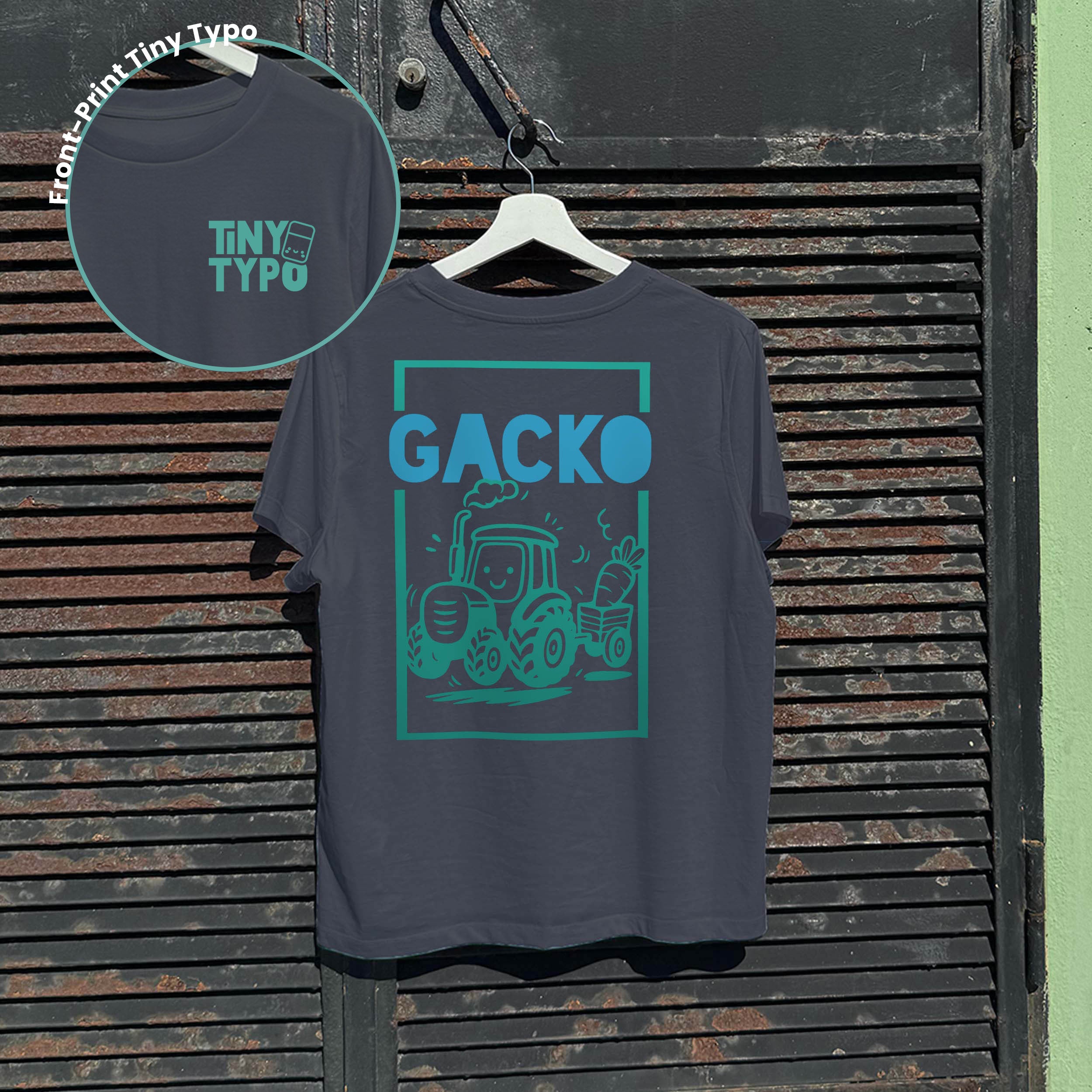 Gacko Traktor Bio-T-Shirt – handbedruckt, nachhaltig, kurz und gut, anthrazit, Tiny Typo