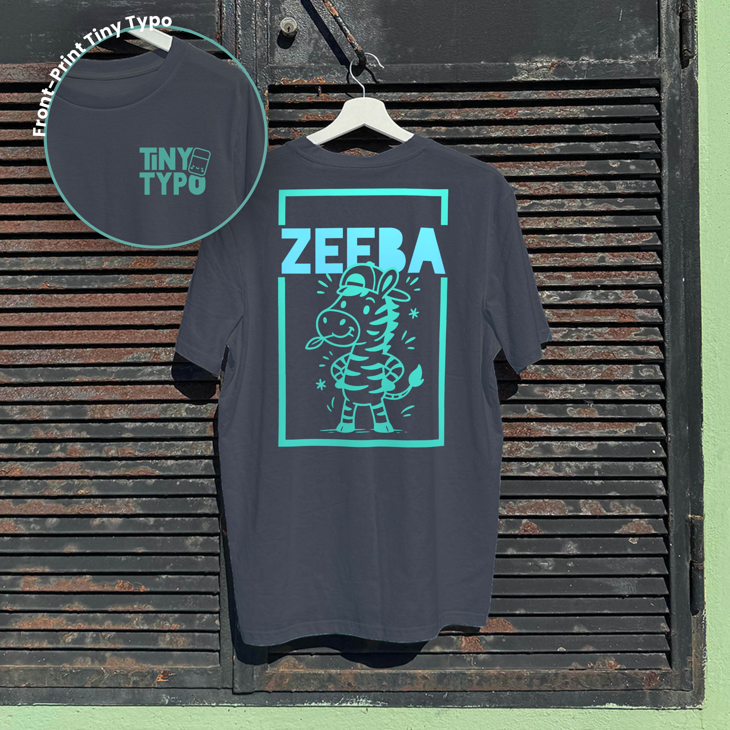 Zeeba Zebra Bio-T-Shirt – handbedruckt, nachhaltig, lang und lässig, anthrazit , Typo