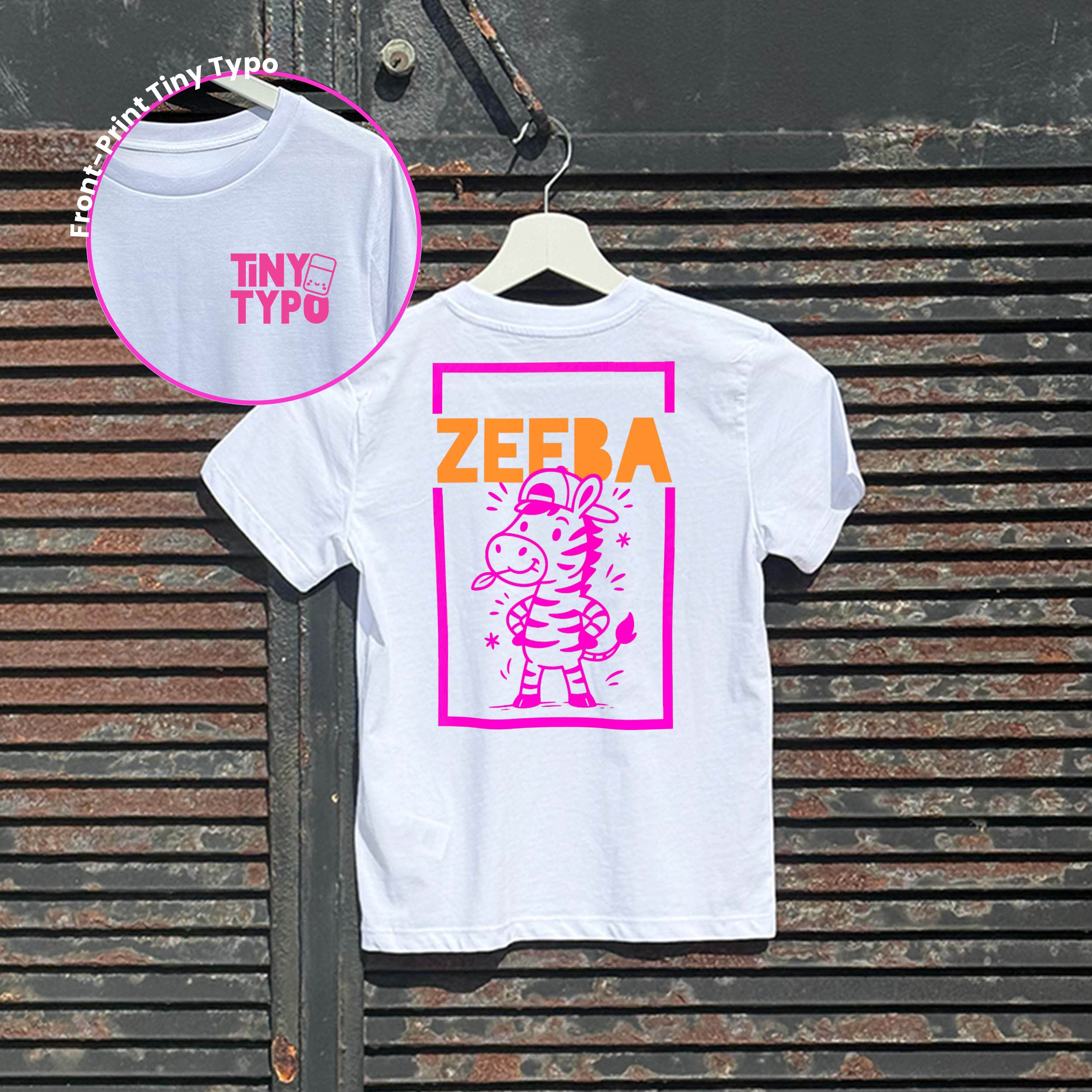 eeba Zebra Kinder-T-Shirt – Bio, handbedruckt, weiß, Tiny Typo
