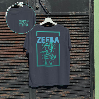 Zeeba Zebra Bio-T-Shirt – handbedruckt, nachhaltig, kurz und gut, anthrazit , Typo