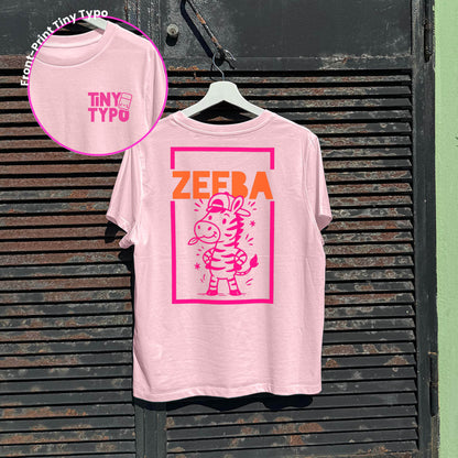Zeeba Zebra Bio-T-Shirt – handbedruckt, nachhaltig, kurz und gut, rosa , Tiny Typo