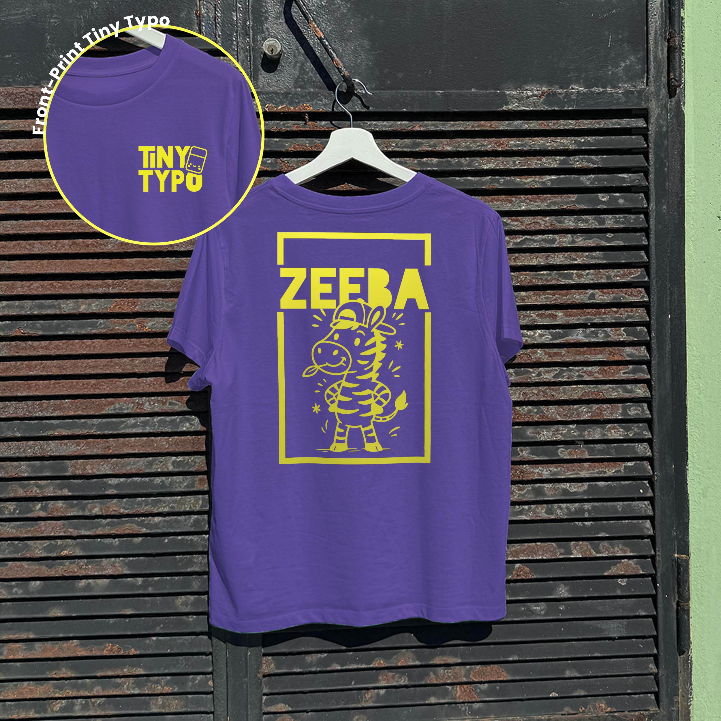 Zeeba Zebra Bio-T-Shirt – handbedruckt, nachhaltig, kurz und gut, lila , Tiny Typo