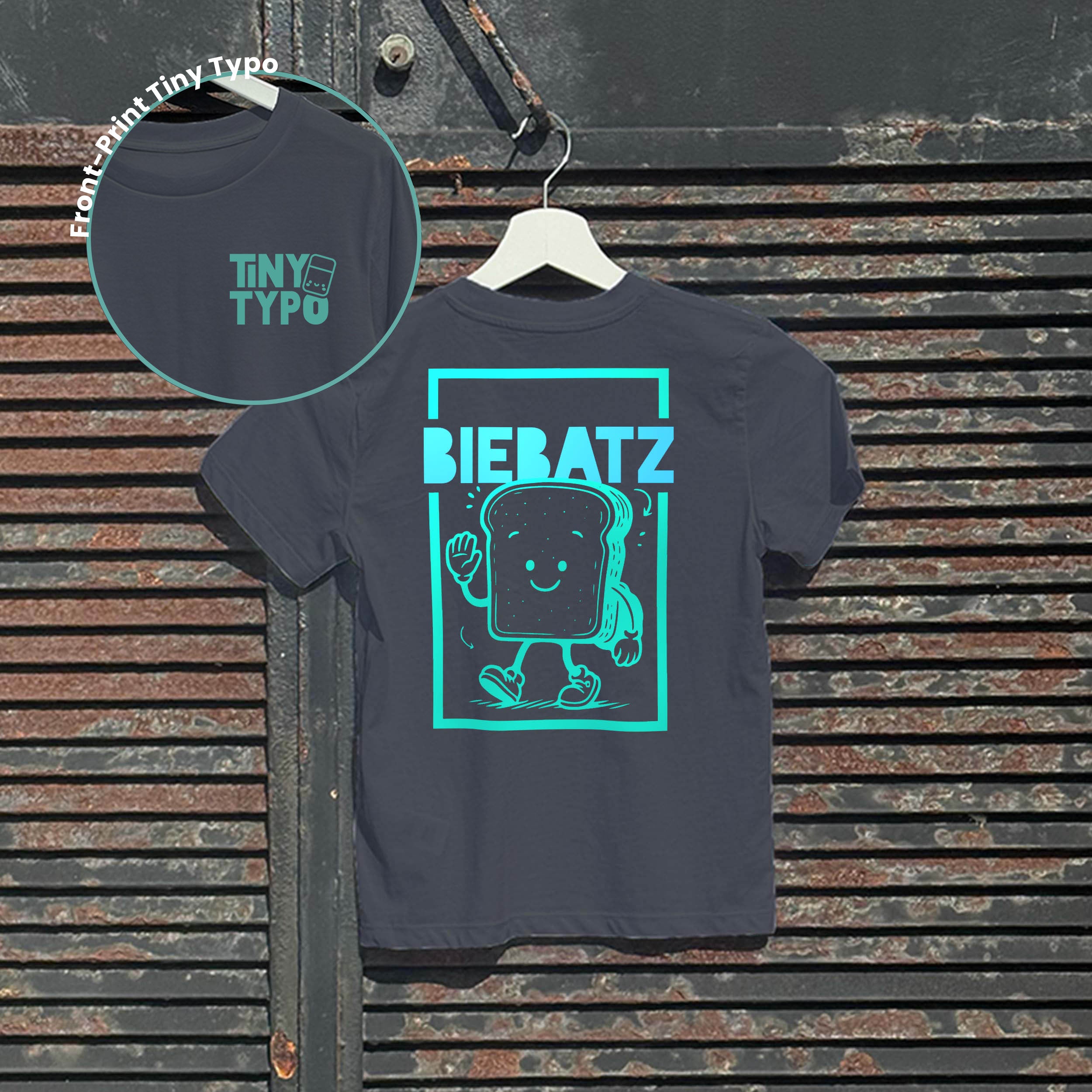 Biebatz Zwieback Kinder-T-Shirt – Bio, handbedruckt, anthrazit, Tiny Typo