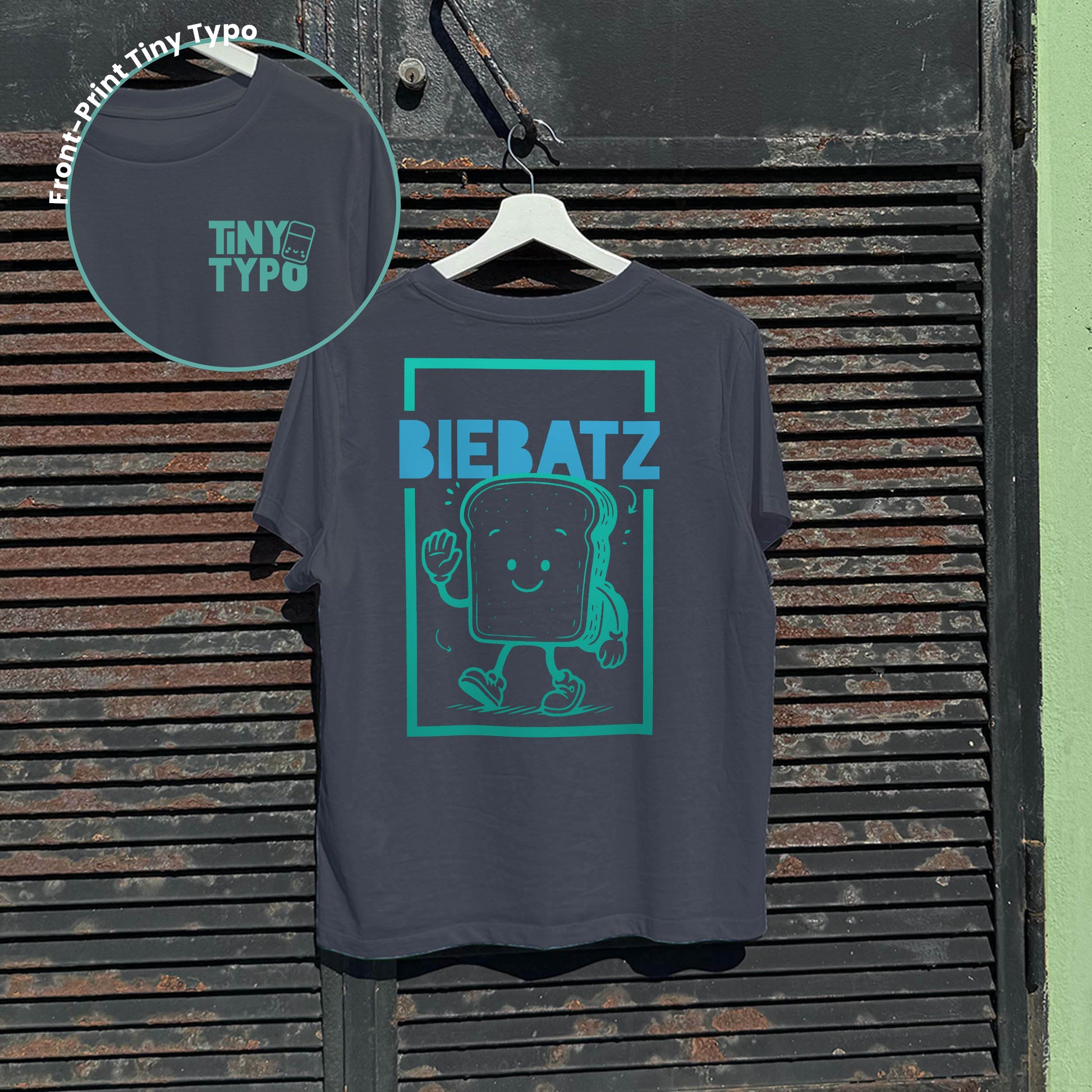 Biebatz Zwieback Bio-T-Shirt – handbedruckt, nachhaltig, kruz und gut, anthrazit, Tiny Typo