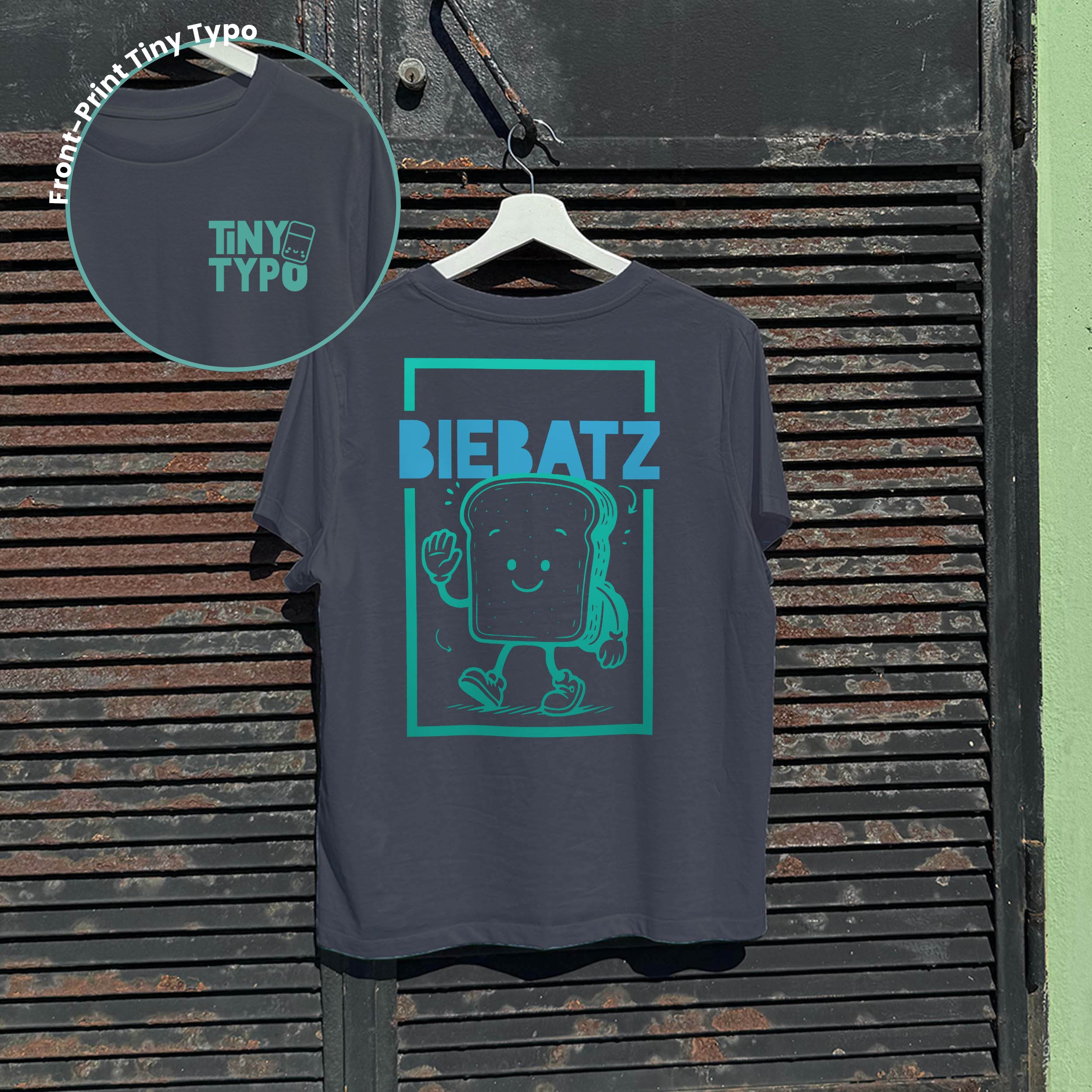 Biebatz Zwieback Bio-T-Shirt – handbedruckt, nachhaltig, kruz und gut, anthrazit, Tiny Typo
