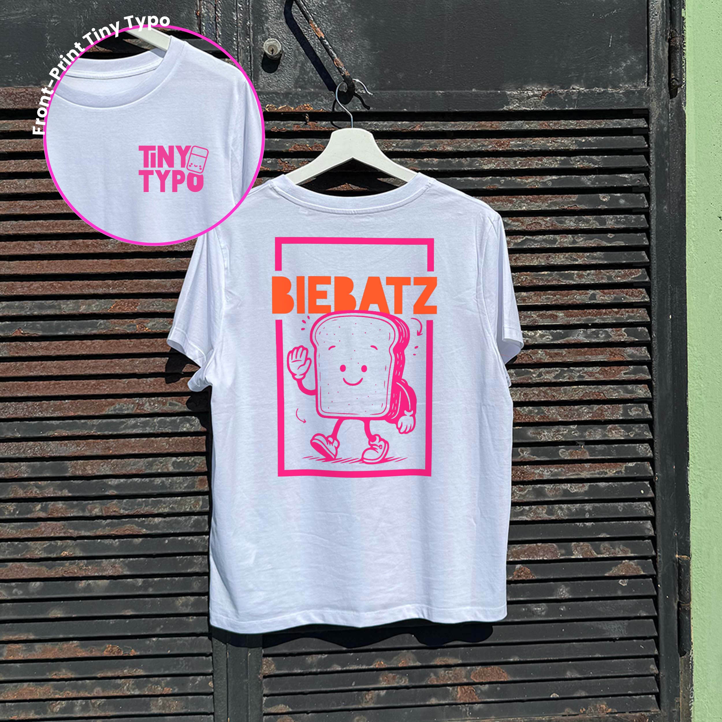 Biebatz Zwieback Bio-T-Shirt – handbedruckt, nachhaltig, kruz und gut, weiß, Tiny Typo