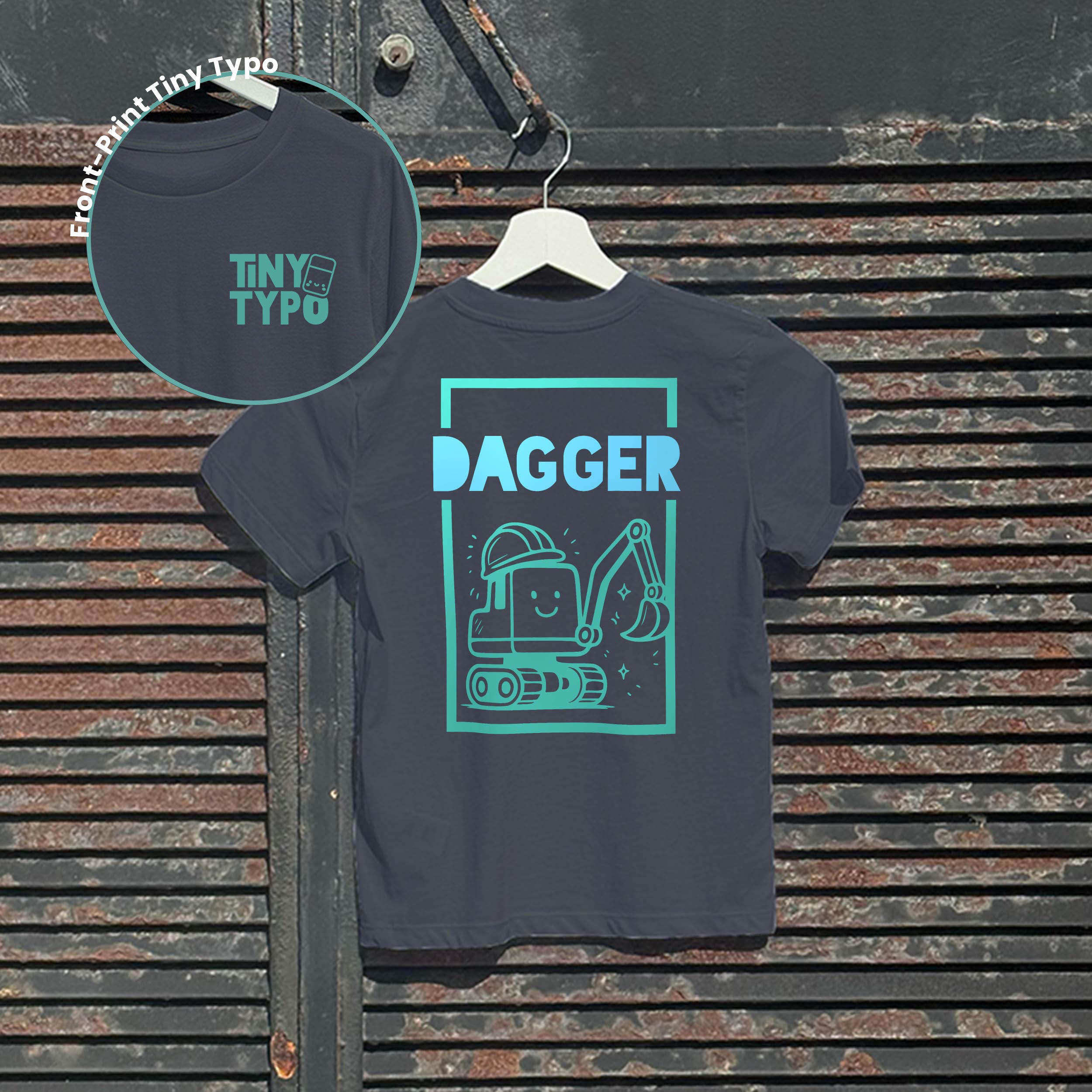 Dagger Bagger Kinder-T-Shirt – Bio, handbedruckt, anthrazit,  Typo