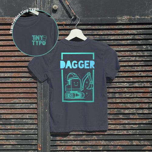 Dagger Bagger Kinder-T-Shirt – Bio, handbedruckt, anthrazit,  Typo