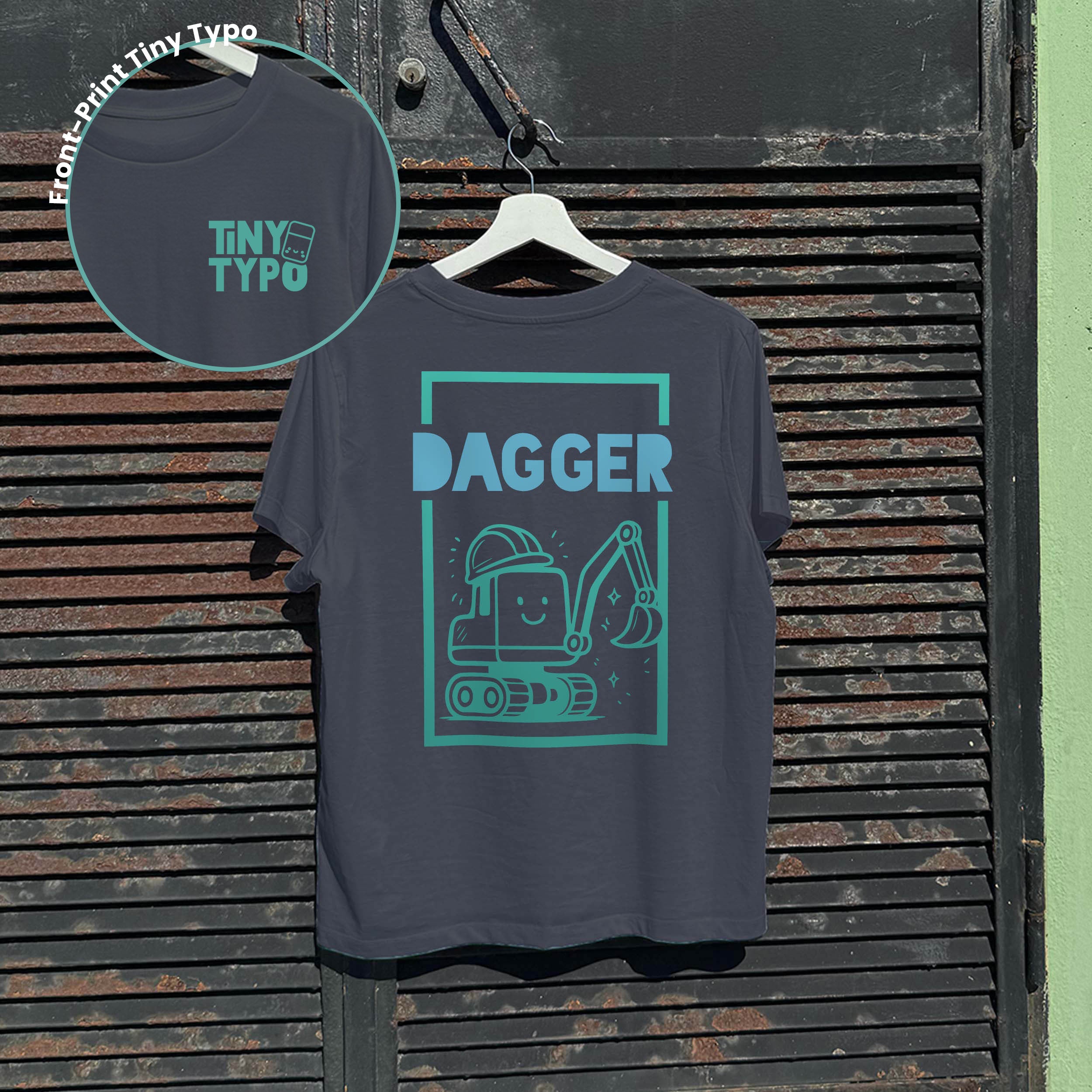 Dagger Bagger Bio-T-Shirt – handbedruckt, nachhaltig, kurz und gut, anthrazit, Tiny Typo