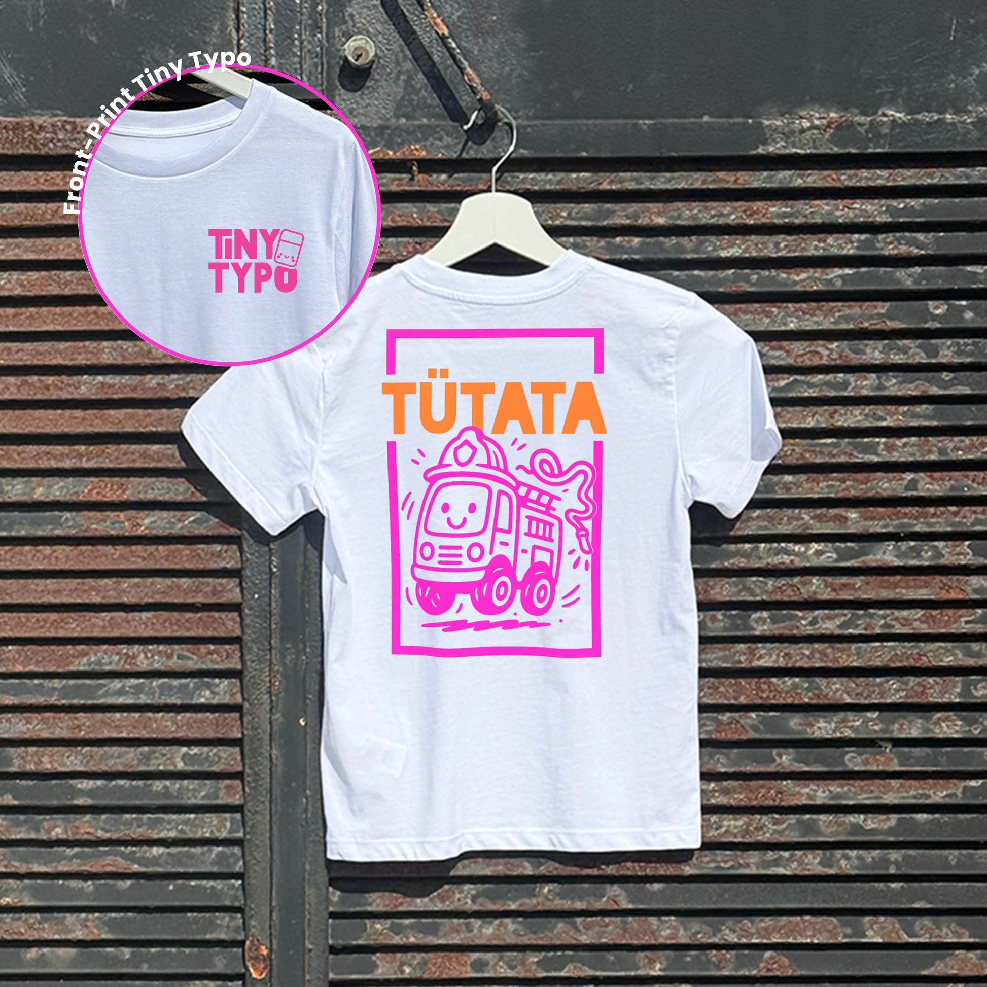 Tütata Feuerwehr Bio-T-Shirt – handbedruckt, nachhaltig, weiß, Tiny Typo