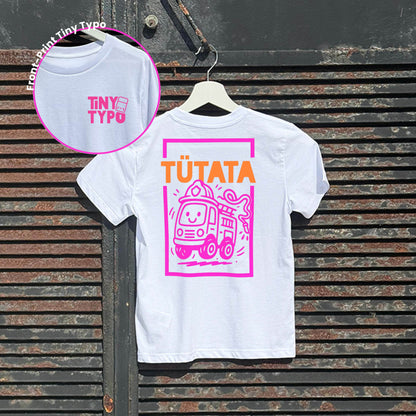 Tütata Feuerwehr Bio-T-Shirt – handbedruckt, nachhaltig, weiß, Tiny Typo