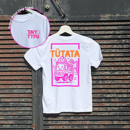 Tütata Feuerwehr Bio-T-Shirt – handbedruckt, nachhaltig, weiß, Tiny Typo