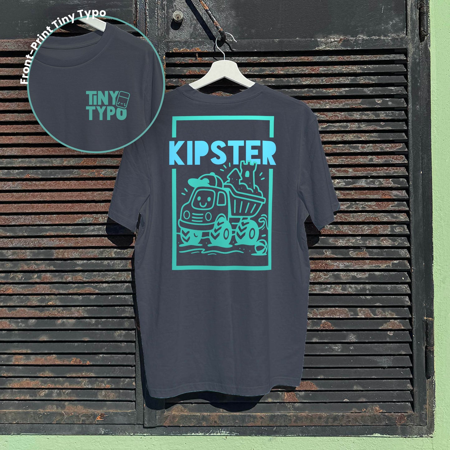 Kipster Kipplaster Bio-T-Shirt – handbedruckt, nachhaltig, lang und lässig, anthrazit, Tiny Typo