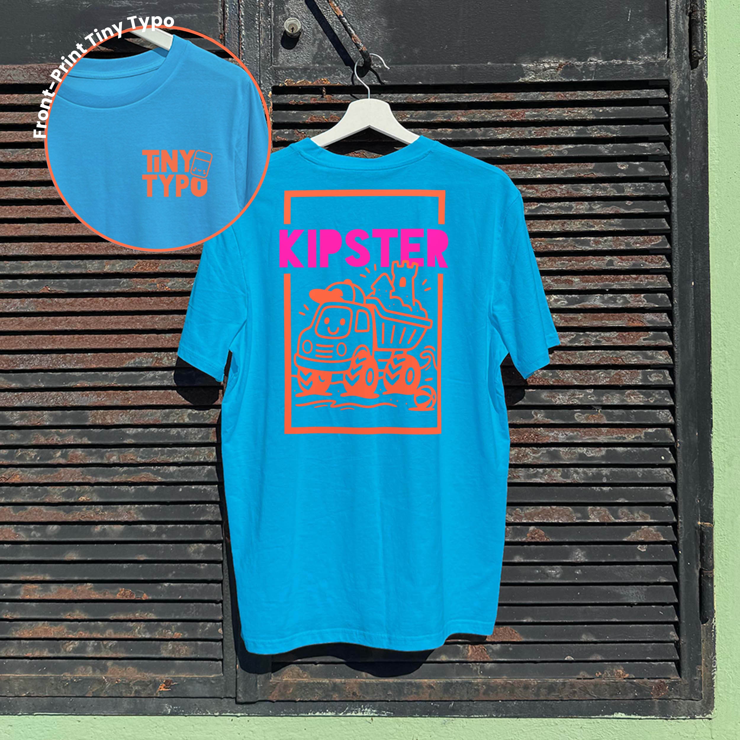 Kipster Kipplaster Bio-T-Shirt – handbedruckt, nachhaltig, lang und lässig, blau, Tiny Typo