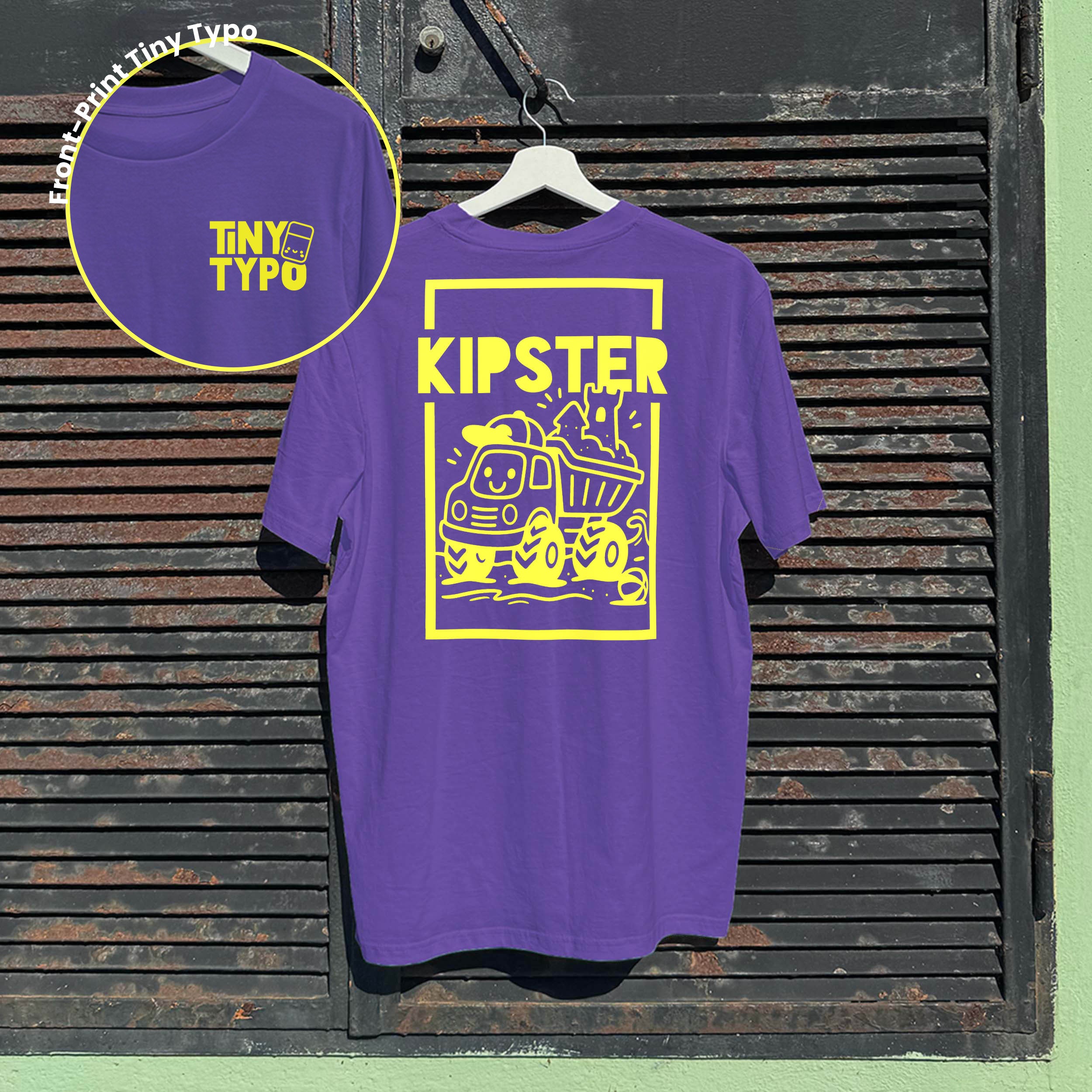 Kipster Kipplaster Bio-T-Shirt – handbedruckt, nachhaltig, lang und lässig, lila, Tiny Typo