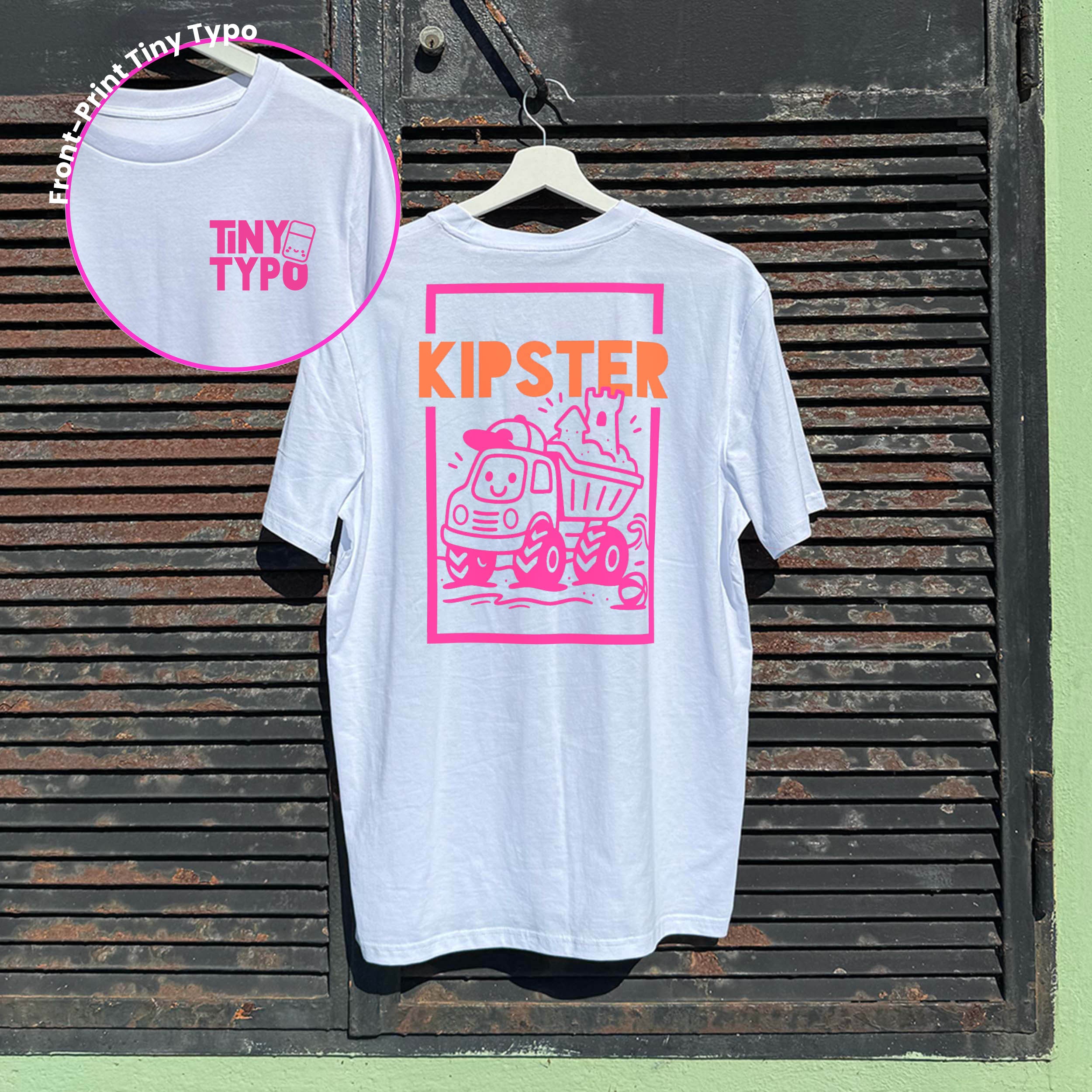 Kipster Kipplaster Bio-T-Shirt – handbedruckt, nachhaltig, lang und lässig, weiß, Tiny Typo