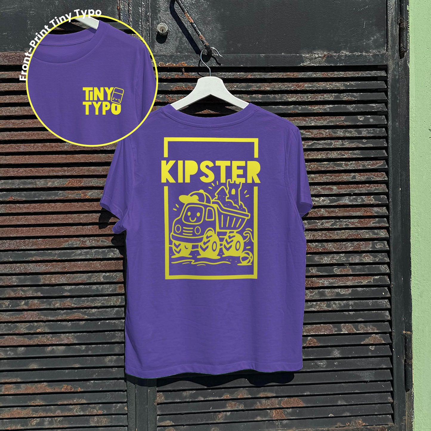Kipster Kipplaster Bio-T-Shirt – handbedruckt, nachhaltig, kurz und gut, lila, Tiny Typo