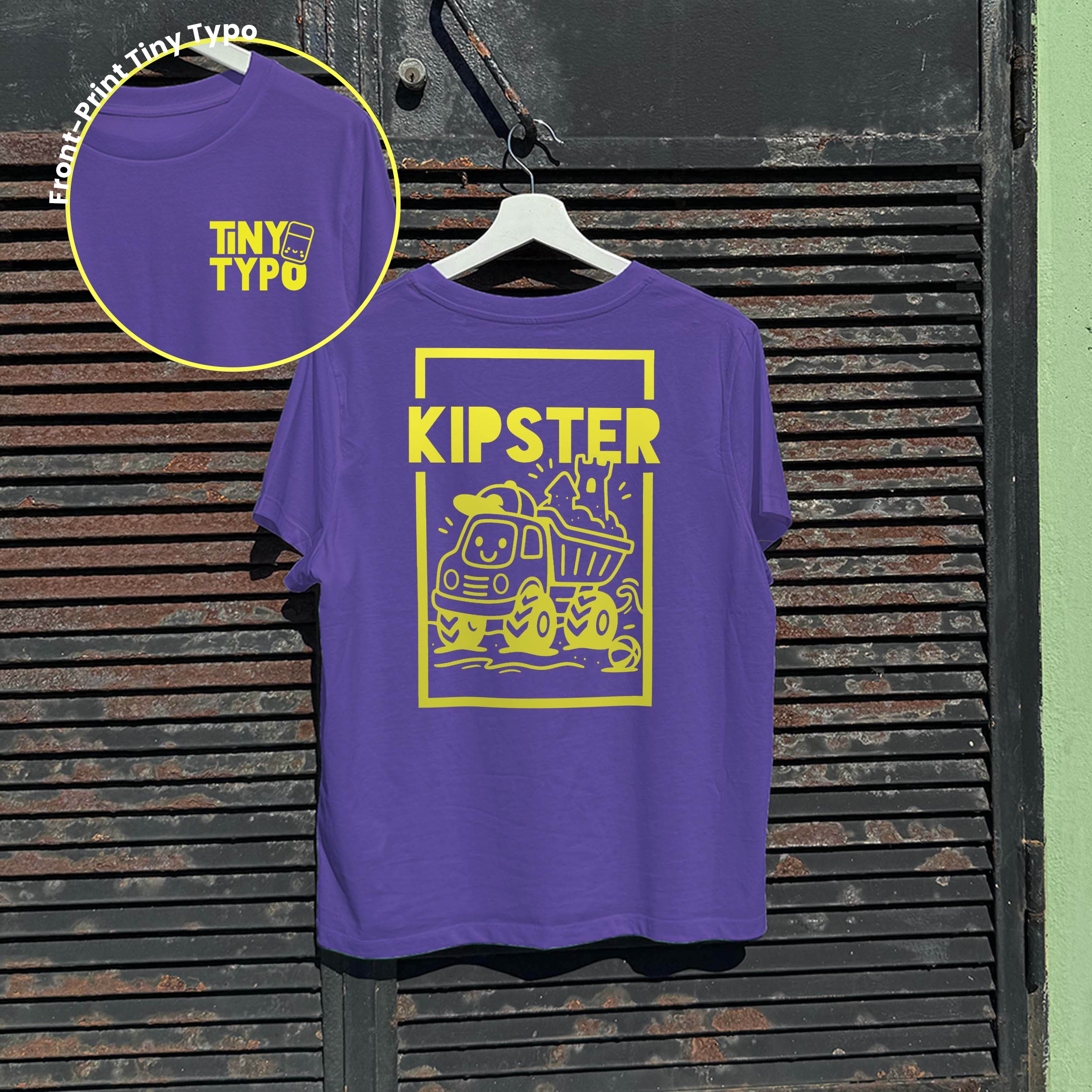 Kipster Kipplaster Bio-T-Shirt – handbedruckt, nachhaltig, kurz und gut, lila, Tiny Typo