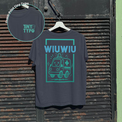Wiuwiu Krankenwagen Bio-T-Shirt – handbedruckt, nachhaltig, kurz und gut, anthrazit, Tiny Typo