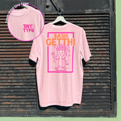 Bashgetthi Spaghetti Bio-T-Shirt – handbedruckt, nachhaltig, lang und lässig, rosa, Tiny Typo